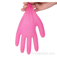 Gants d&#39;examen jetable en nitrile rose médium